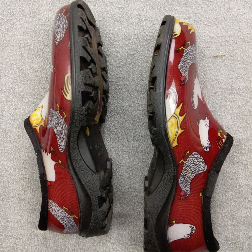 Sloggers Women's Red Chicken Print Ankle Boots Sz 8M Waterproof Gardening